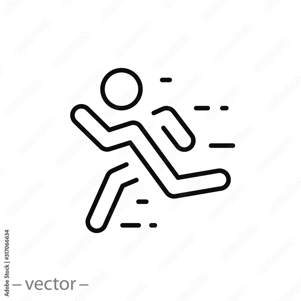 runner man icon, run marathon, athlete people, jogging thin line web symbol on white background - editable stroke vector illustration eps10