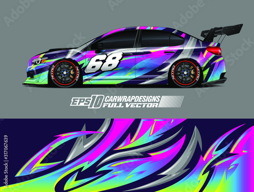 Rally car wrap decal design. Abstract stripe racing background designs for wrap cargo van, race car, pickup truck, adventure vehicle. Eps 10
