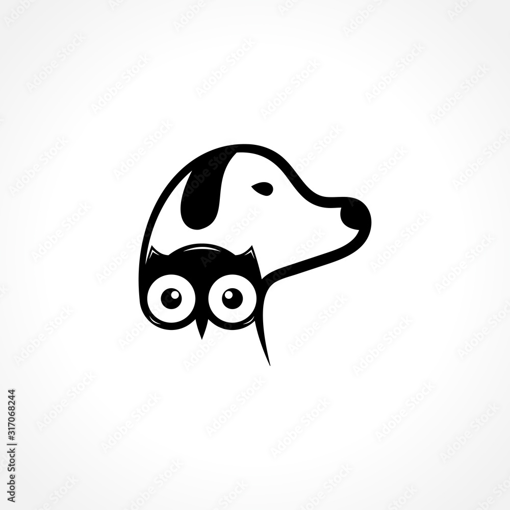 Dog and Owl Logo Design Vector Template. Character Face Dog & Owl Black Icon With White Background Dog and Owl Logo Design Vector Template. Character Face Dog & Owl Black Icon With White Background