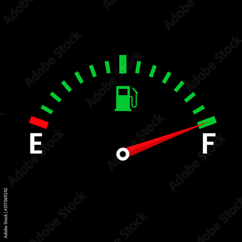 Gauge vector tank full icon. Car dashboard with fuel level in the tank.