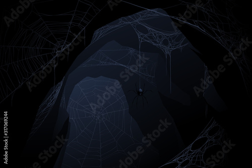 Dark cave with spider web