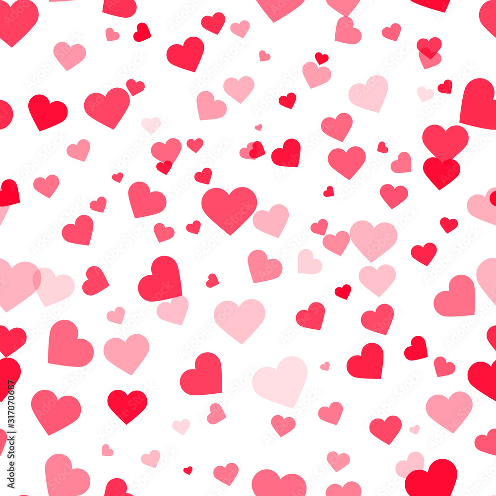 Hearts romantic seamless pattern background, cute Valentine design. Texture for wallpapers, fabric, wrap, web page backgrounds, vector illustration