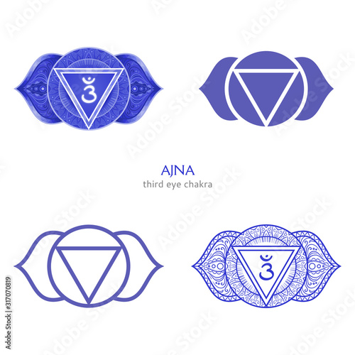 Ajna, third eye chakra symbol. Colorful mandala. Vector illustration