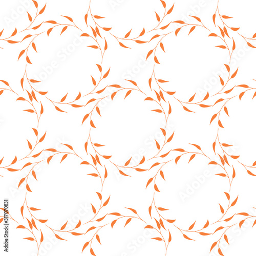 Seamless pattern with horizontal orange branches on white background. Endless background for your design.