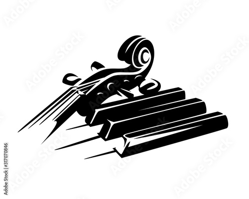 violin neck and piano keys ensemble - classical music black and white vector concept design