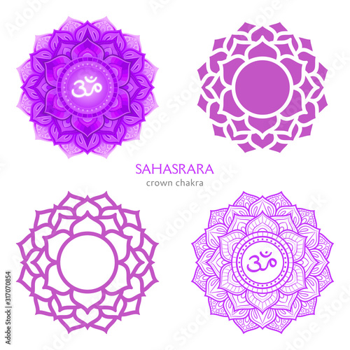 Sahasrara, crown chakra symbol. Colorful mandala. Vector illustration
