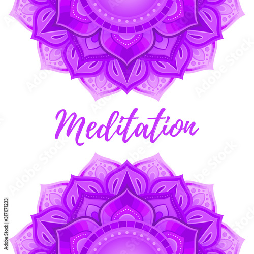 Background design with mandala. Yoga, meditation. Sahasrara, crown chakra symbol. Vector illustration