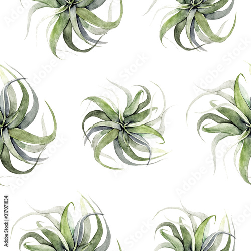 Watercolor tropical palm leaves seamless pattern. illustration. branch, trendy, textile, forest, fabric, banana, white, wrapping, rainforest © Tatyana