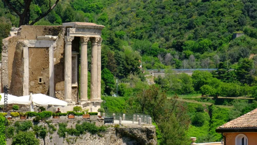 Rome local landmark of Tivoli - Lazio region of Italy - Temple of Vesta Circular Temple roman temple symbol Rome local landmark of Tivoli - Lazio region of Italy - Temple of Vesta Circular Temple roman temple symbol