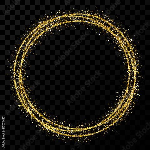 Gold shiny circle frame with light effects