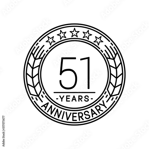 51 years anniversary logo template. 51st line art vector and illustration.