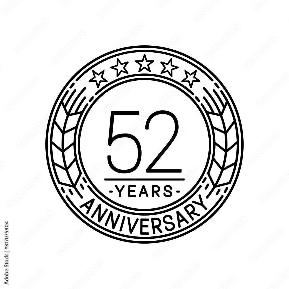 52 years anniversary logo template. 52nd line art vector and illustration. 52 years anniversary logo template. 52nd line art vector and illustration.