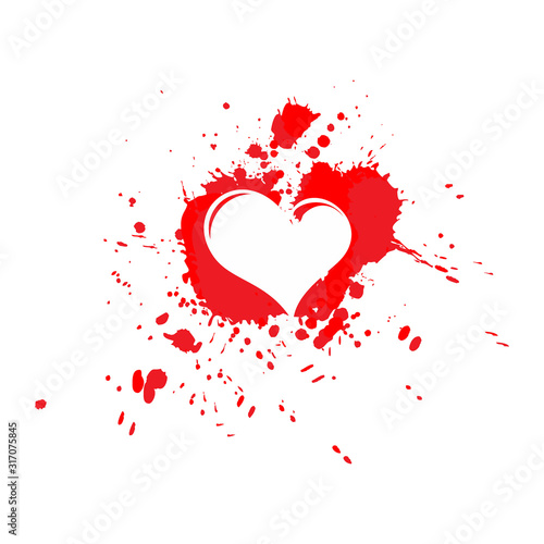 Watercolor splash heart illustration - passsionate and expressive splash of paint around the white heart shape,