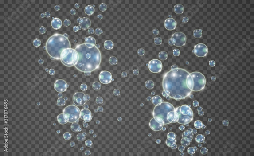 White beautiful bubbles on a transparent background vector illustration. Soap bubbles.