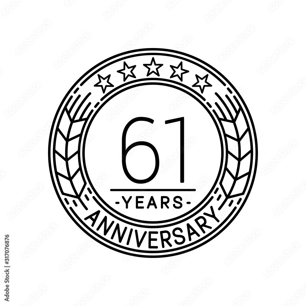 61 years anniversary logo template. 61st line art vector and illustration.
