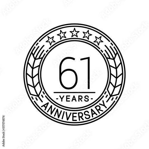 61 years anniversary logo template. 61st line art vector and illustration.
