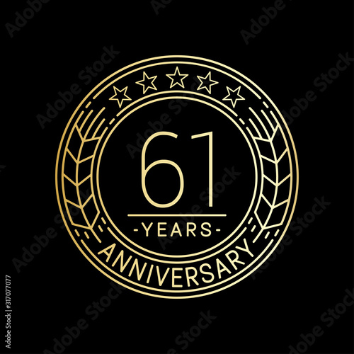 61 years anniversary logo template. 61st line art vector and illustration.