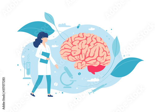 Doctor neurologist or neurosurgeon examines the brain. photo