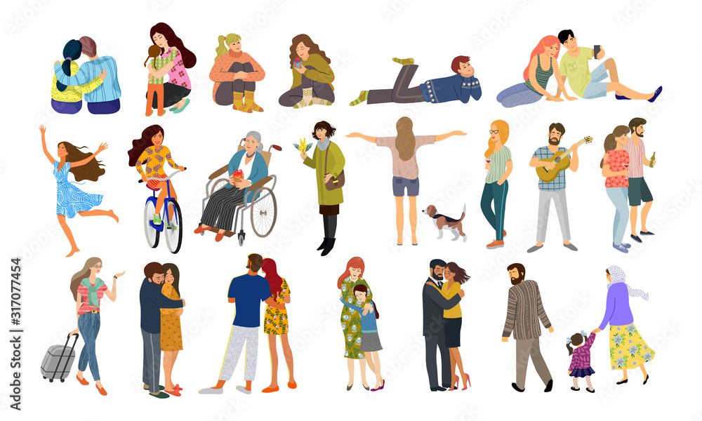 Crowd of people isolated on white . Large group of men and women in different circumstances. Flat cartoon vector illustration Crowd of people isolated on white . Large group of men and women in different circumstances. Flat cartoon vector illustration