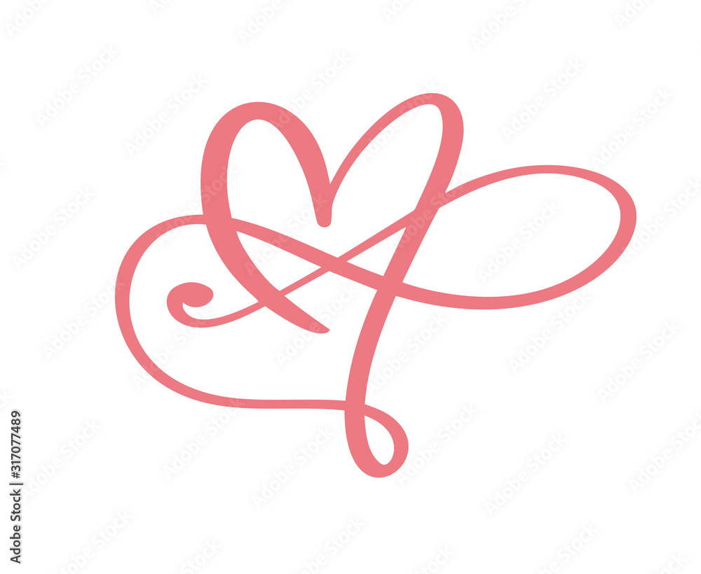 Heart love logo with Infinity sign. Design flourish element for valentine card. Vector illustration. Romantic symbol wedding. Template for t shirt, banner, poster Heart love logo with Infinity sign. Design flourish element for valentine card. Vector illustration. Romantic symbol wedding. Template for t shirt, banner, poster