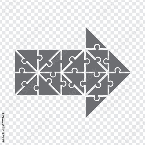 Simple icon polygonal puzzle in gray. Simple icon polygonal puzzle of twenty elements on transparent background.  Arrow. Vector illustration EPS10.