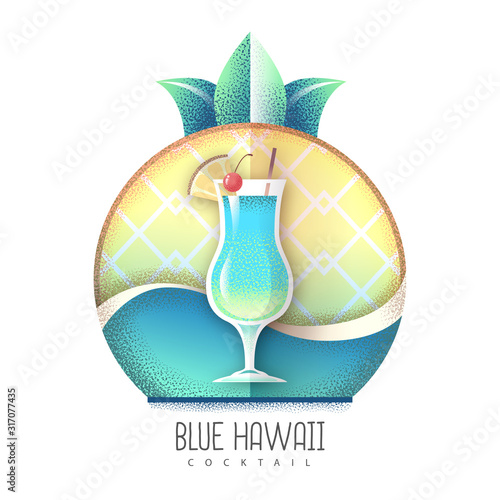 Vector illustration of pina colada cocktail icon. Grainy texture design