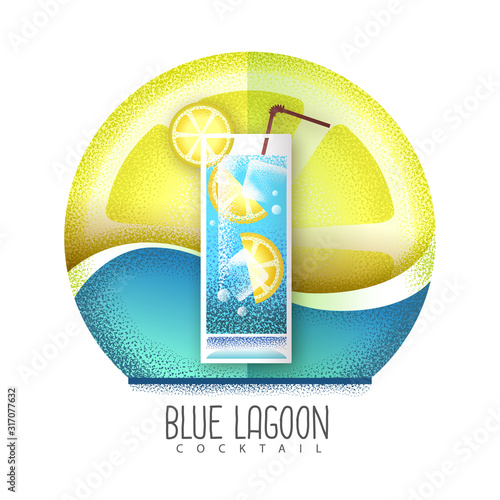 Vector illustration of blue lagoon cocktail icon. Grainy texture design
