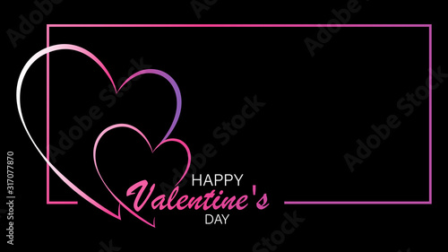 Valentine's day vector background, card. Pair of linear hearts. Symbols of love. Poster, postcard, frame on a black background. Vector illustration with place for text.