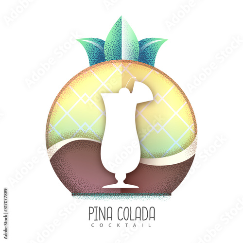 Vector illustration of pina colada cocktail icon. Grainy texture design