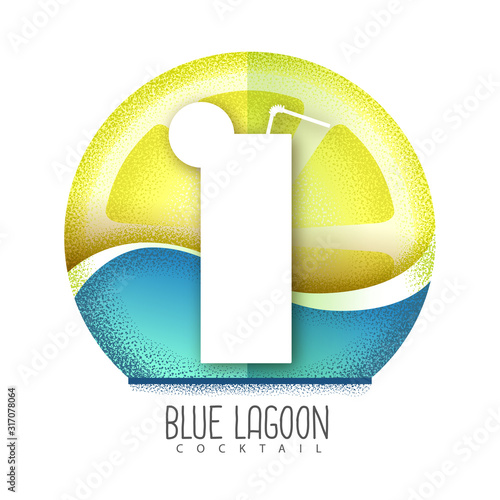 Vector illustration of blue lagoon cocktail icon. Grainy texture design