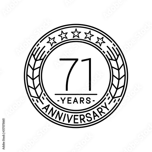 71 years anniversary logo template. 71st line art vector and illustration.