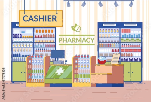 Pharmacy Interior, Empty Drugstore Modern Area