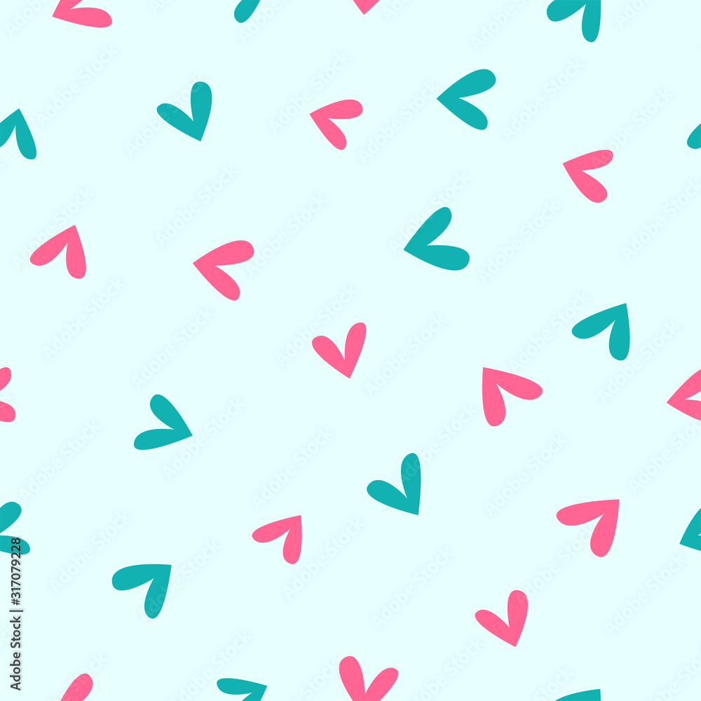 Romantic seamless pattern with scattered hearts. Cute print. Simple vector illustration.