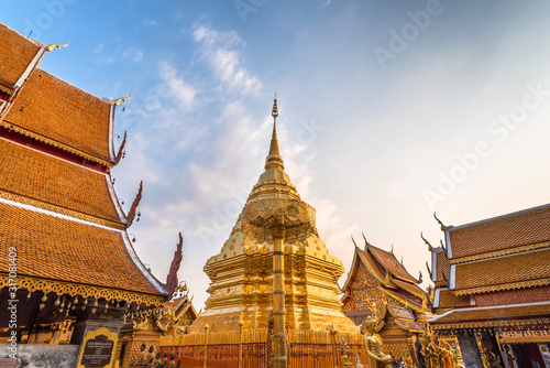 Wat Phra That Doi Suthep in the morning, the most famous temple in Chiang Mai, Thailand