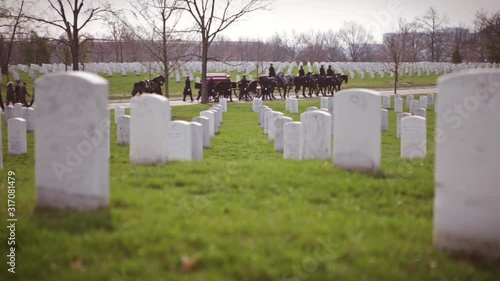 Military Funeral Procession Horse Drawn Hearse for Veterans with Tombstones