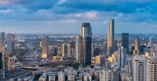 Ramat Gan And Tel Aviv Skyline In Sunset, New Skyscraper In Ramat Gan © Dmitry Pistrov