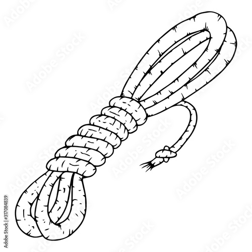 Rope icon. Vector illustration of a coil of rope. Hand drawn rope.