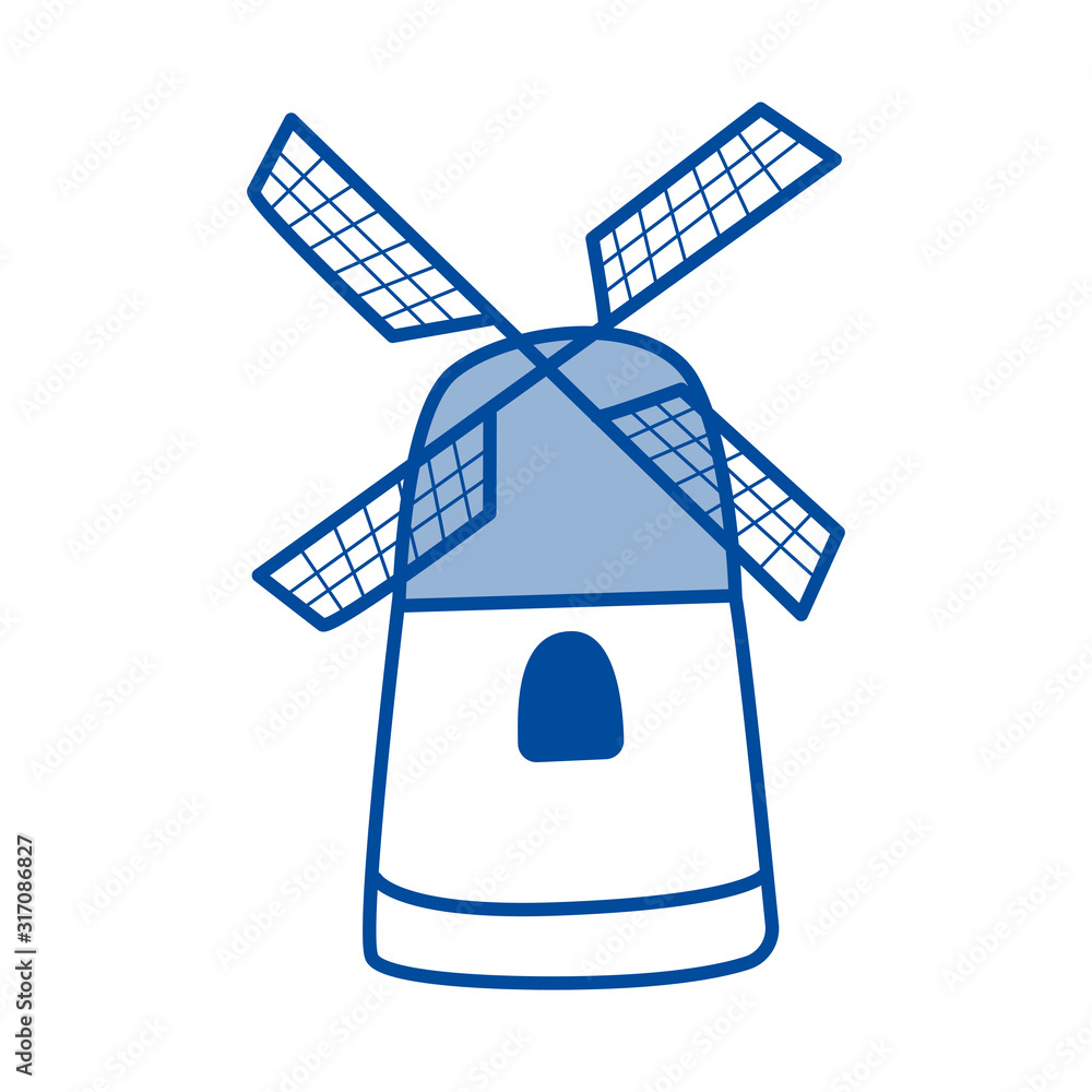 シンプルでかわいいオランダの風車のイラスト