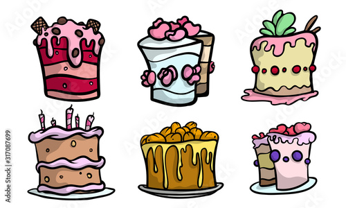 Sweet cakes with cream and decorations for holiday vector illustration