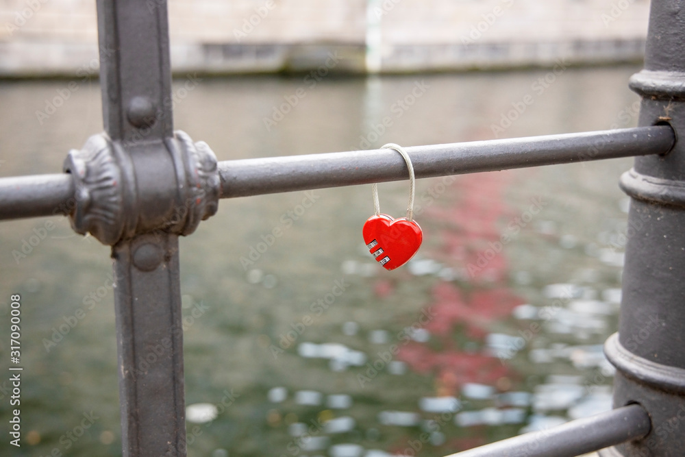 Red heart lock. Heart red. Combination lock with a red heart on white background.