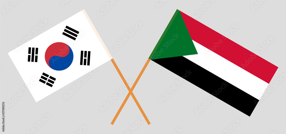 Crossed flags of Sudan and South Korea Crossed flags of Sudan and South Korea