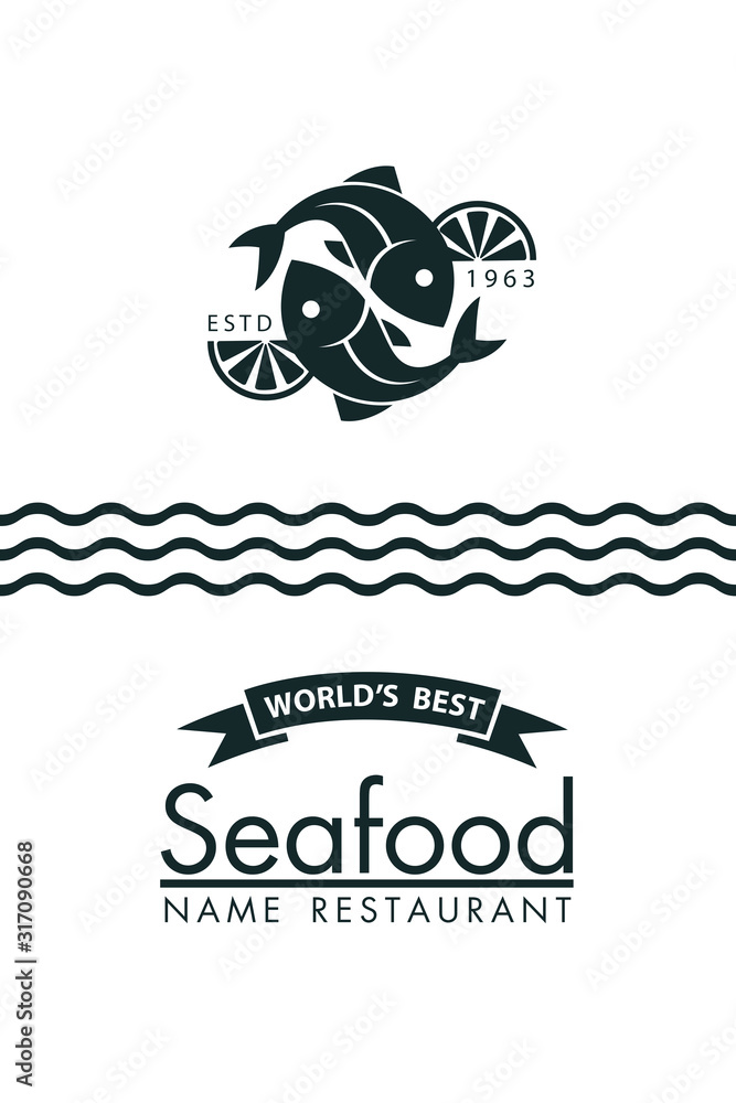 seafood menu design with fish and lemon on white background seafood menu design with fish and lemon on white background