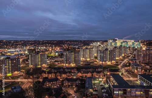 Nightshot over Lincoln green tower blocks and St James's Hospital - Leeds