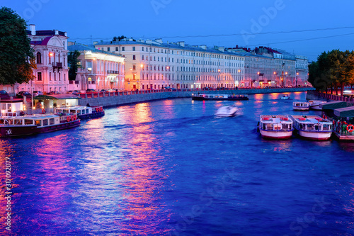 Night canal, boats, Saint P...