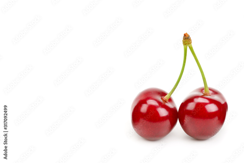 Cherry berries isolated on white background. Free space for text. Cherry berries isolated on white background. Free space for text.