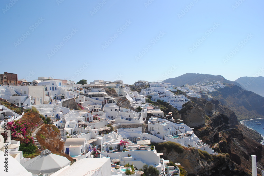 View of the famous white houses in Santorini