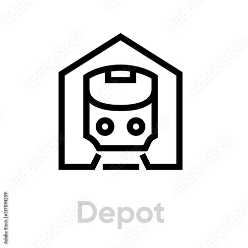 Tram and Subway Depot icon editable line. Public Urban symbol
