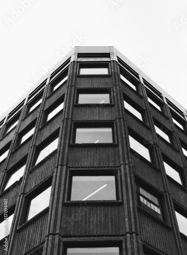 Modernist brutal building corner black and white