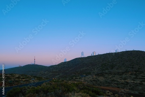 Observatory telescopes mountain sunset 