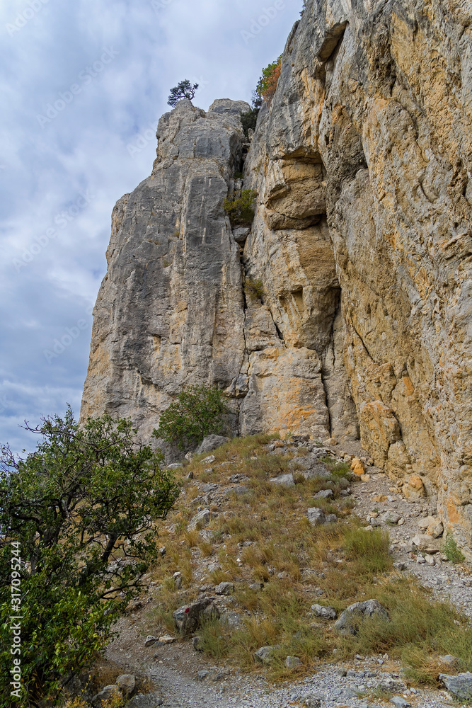 Sheer cliff in the Crimean mountains.